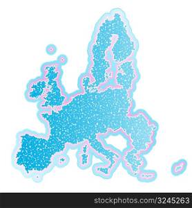Vector illustration of the European union map with funky pink and blue design with conceptual population spots.