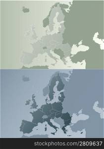 Vector illustration of the European Union map with state borders. Two color variations in modern earth color tones.