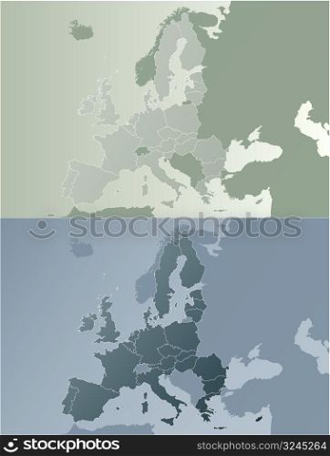 Vector illustration of the European Union map with state borders. Two color variations in modern earth color tones.