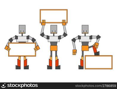 Vector illustration of the funky robots holding the placard.