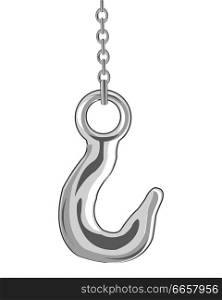 Vector illustration of the hook from tap on chain. Hook from tap on white background is insulated