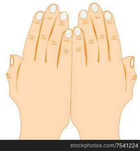 Vector illustration of the human hands built together gesture. Built together hands on white background is insulated