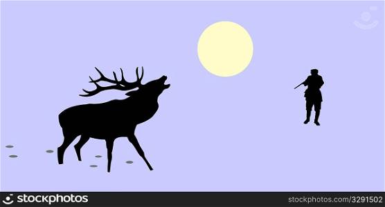 vector illustration of the huntsman and deer