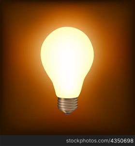 vector illustration of the light bulb brighting with yellow light on the brown background