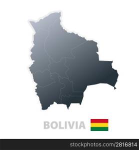 Vector illustration of the map with regions or states and the official flag of Bolivia.