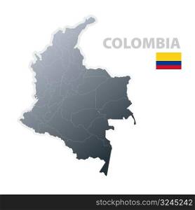 Vector illustration of the map with regions or states and the official flag of Colombia.