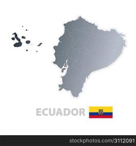 Vector illustration of the map with regions or states and the official flag of Ecuador.