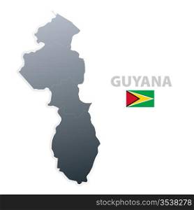 Vector illustration of the map with regions or states and the official flag of Guyana.