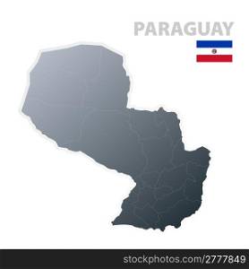 Vector illustration of the map with regions or states and the official flag of Paraguay.
