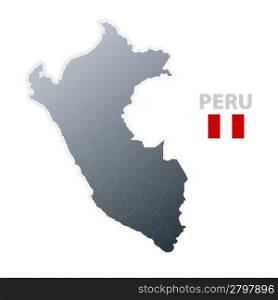 Vector illustration of the map with regions or states and the official flag of Peru.