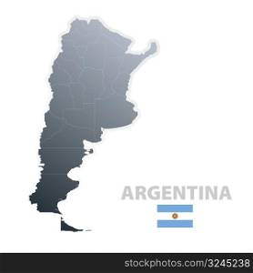 Vector illustration of the map with regions or stes and the official flag of Argentina.