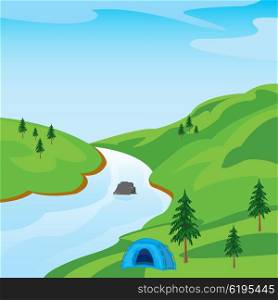 Vector illustration of the mountain landscape by summer. Beautiful landscape