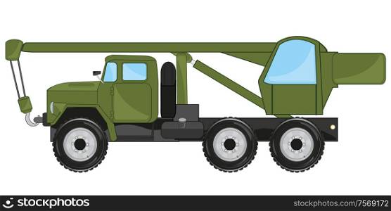 Vector illustration of the special car truck crane. Car truck crane on white background is insulated