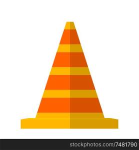 Vector illustration of the striped traffic cone. Flat style traffic cone on a white background. Isolated on white background. Road sign.