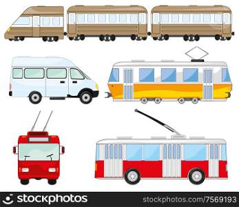 Vector illustration of the transport facilities for transportation passenger. Town and public transport on white background is insulated