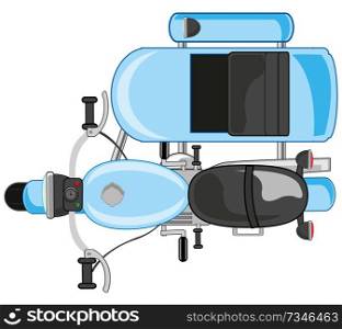 Vector illustration of the transport facility motorcycle with passenger sidercar. Motorcycle with sidercar for passenger type overhand