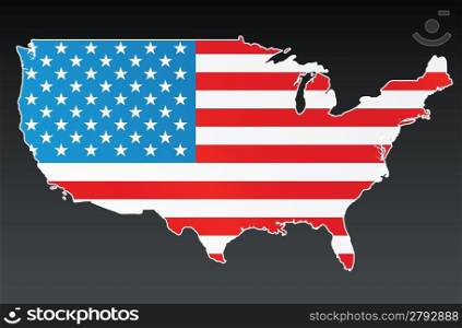 Vector illustration of the US country with the USA flag over it. White border and background on separate layer.