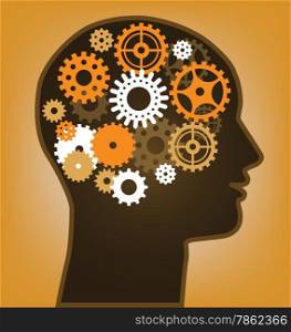 Vector illustration of thinking man (human with gears in head)