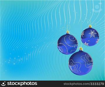 Vector Illustration of three blue Christmas Balls decorated with snowflake on blue Background