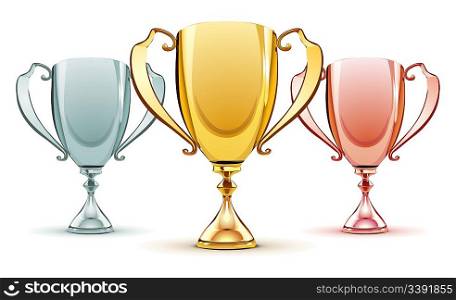 Vector illustration of three trophies - gold, silver and bronze