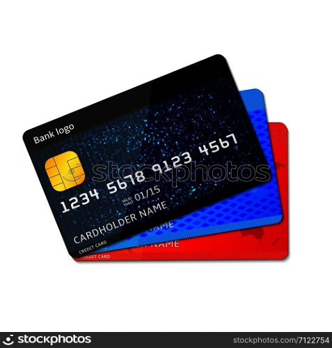 Vector Illustration of three very realistic credit cards isolated on white background