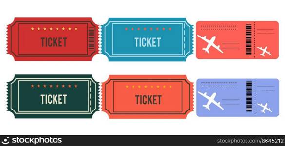 Vector illustration of ticket icon in flat style. A set of tickets isolated on a white background.. Vector illustration of ticket icon in flat style. A set of tickets isolated on a white background