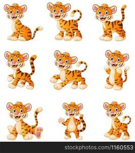 Vector illustration of Tiger cartoon set collection