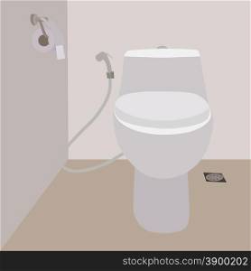 Vector illustration of toilet with toilet paper building interior