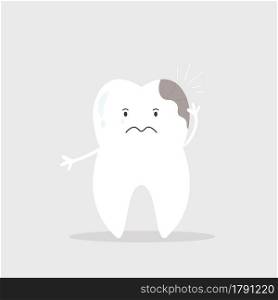 Vector illustration of tooth with caries. Dental care concept. Vector illustration of tooth with caries, brown stain.
