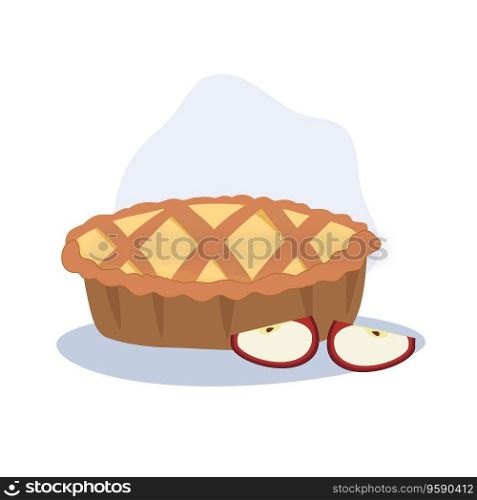 Vector Illustration of Traditional Thanksgiving Dessert. Delicious Homemade Apple Pie. 