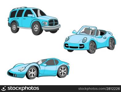 Vector illustration of Transport Cartoon . Set of Funny blue cars.
