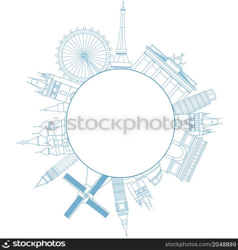 Vector illustration of travel famous monuments of Europe and place for text