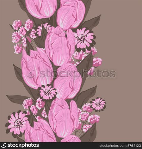 Vector illustration of tulips. (Seamless flowers pattern).