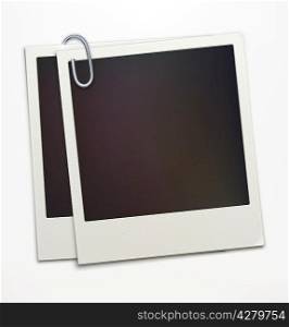 Vector illustration of two blank retro polaroid photo frames over soft background