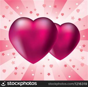 vector illustration of two pink hearts on retro background