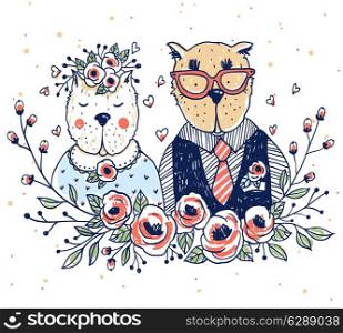 vector illustration of two pretty cats