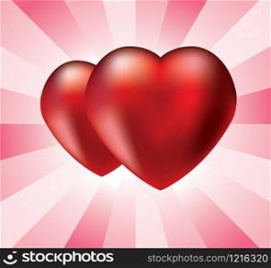 vector illustration of two red hearts on retro background