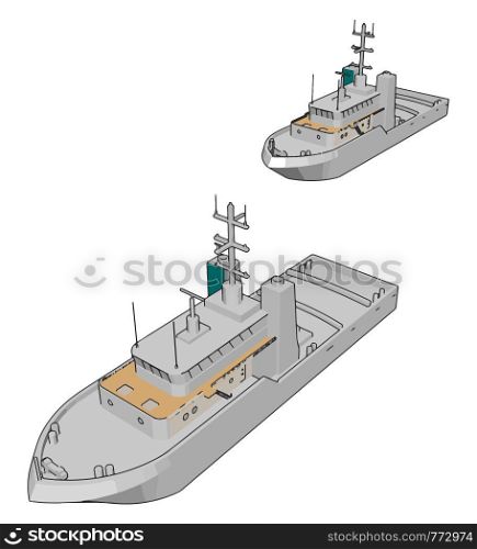 Vector illustration of two white navy battle ships white background