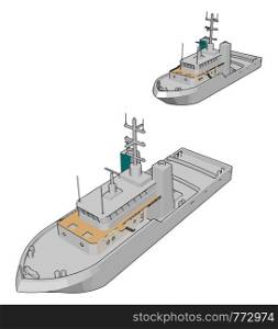 Vector illustration of two white navy battle ships white background
