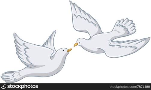 Vector illustration of two white pigeons flying together.&#xA;