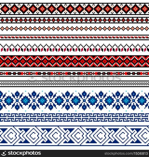 Vector illustration of Ukrainian folk seamless pattern ornament. Ethnic ornament. Border element. Traditional Ukrainian, Belarusian folk art knitted embroidery pattern - Vyshyvanka