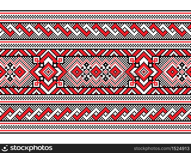 Vector illustration of Ukrainian folk seamless pattern ornament. Ethnic ornament. Border element. Traditional Ukrainian, Belarusian folk art knitted embroidery pattern - Vyshyvanka. Vector illustration of Ukrainian folk seamless pattern ornament. Ethnic ornament. Border element. Traditional Ukrainian, Belarusian folk art knitted embroidery pattern - Vyshyvanka.