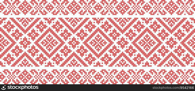 Vector illustration of Ukrainian ornament in ethnic style, identity, vyshyvanka, embroidery for print clothes, websites, banners. Background. Geometric design, border, copy space, frame