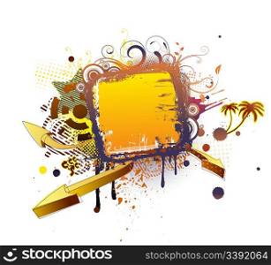 Vector illustration of urban floral background with Design elements over grunge stained frame.