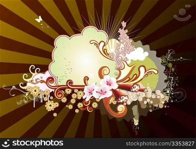 Vector illustration of urban retro styled background made of floral and ornamental elements
