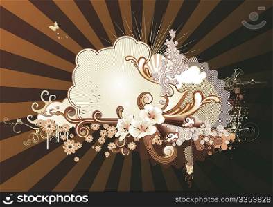 Vector illustration of urban retro styled background made of floral and ornamental elements.