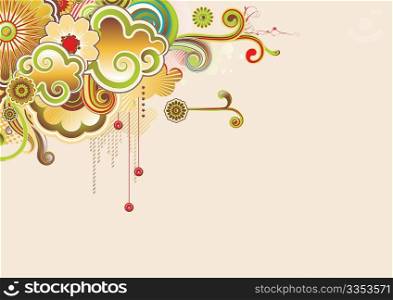 Vector illustration of urban retro styled design made of floral and ornamental elements.