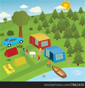 Vector illustration of vacation scenery in the nature