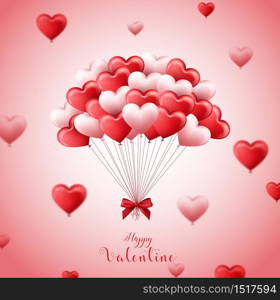 Vector illustration of Valentine's day background with bunch of pink and red heart balloons