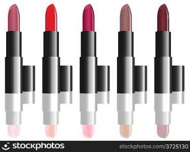 Vector illustration of varicolored lipstick set isolated on white background